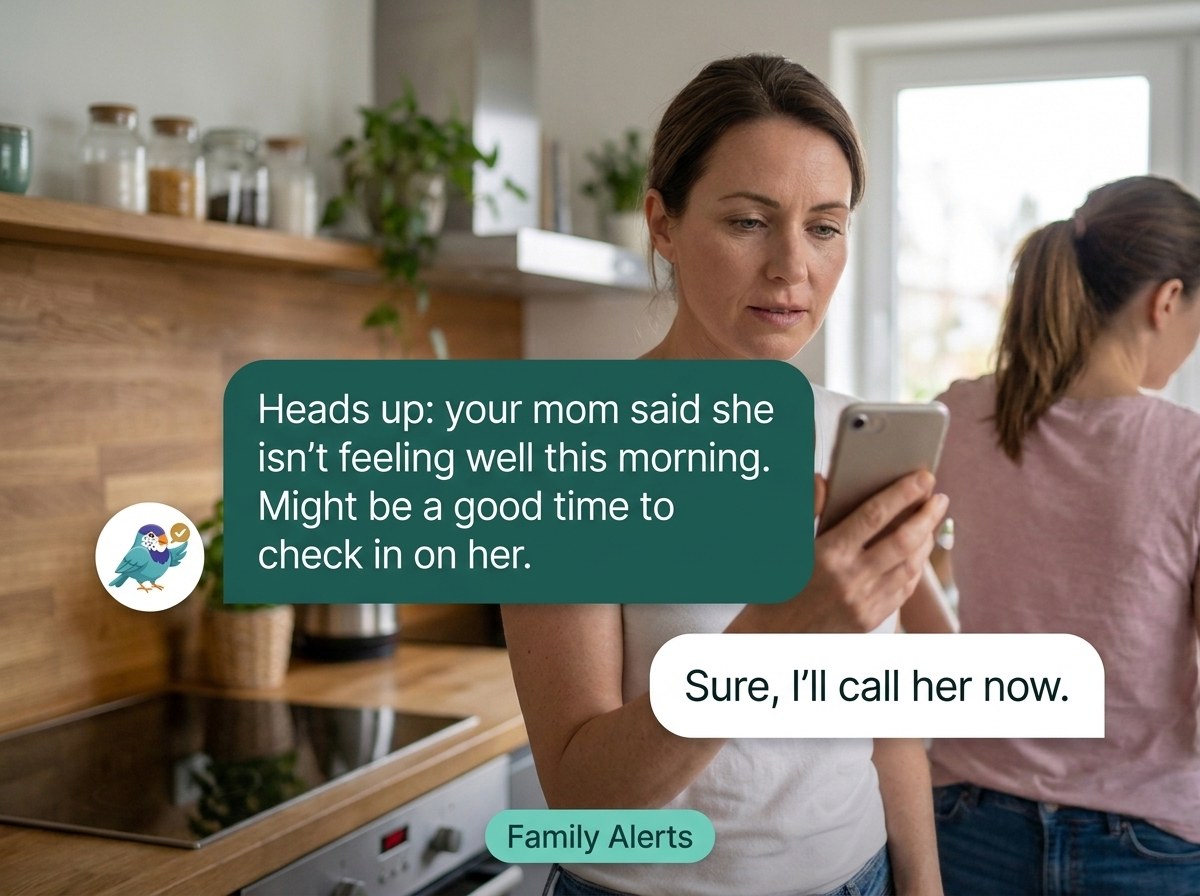 Vini letting a daughter know her mom is not feeling well