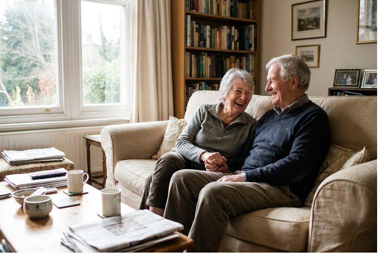 An older couple relaxing together at home